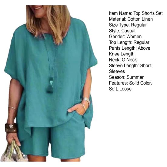 2 шт./компл. женский топ с шортами, комплект с круглым вырезом и короткими рукавами, свободная эластичная талия, дышащая мягкая повседневная домашняя одежда, комплект из двух частей, спортивная футболка, брюки