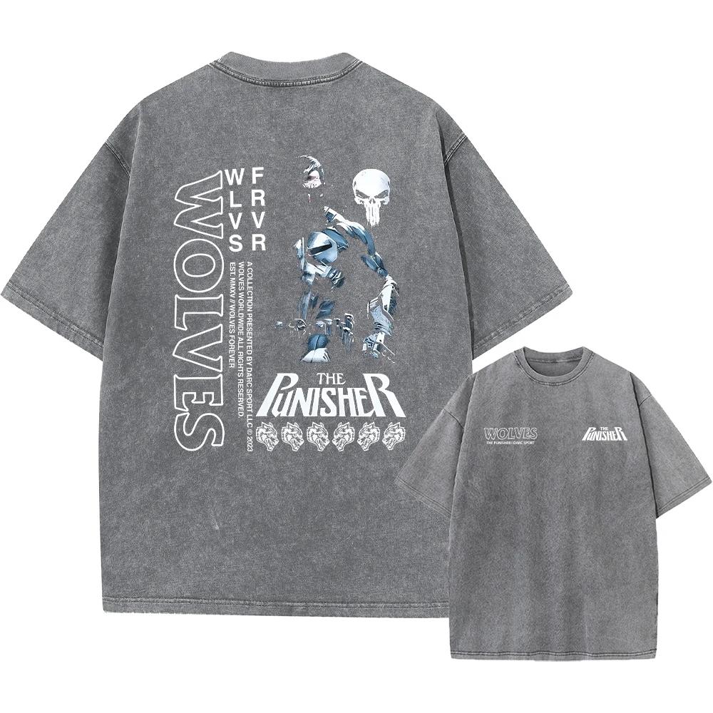 Футболка Vintage Darc Sport Wolves Print Acid T Shirt Men Clothing Cotton Boy Skateboard Short Sleeve Washed Gym Oversize Fitness