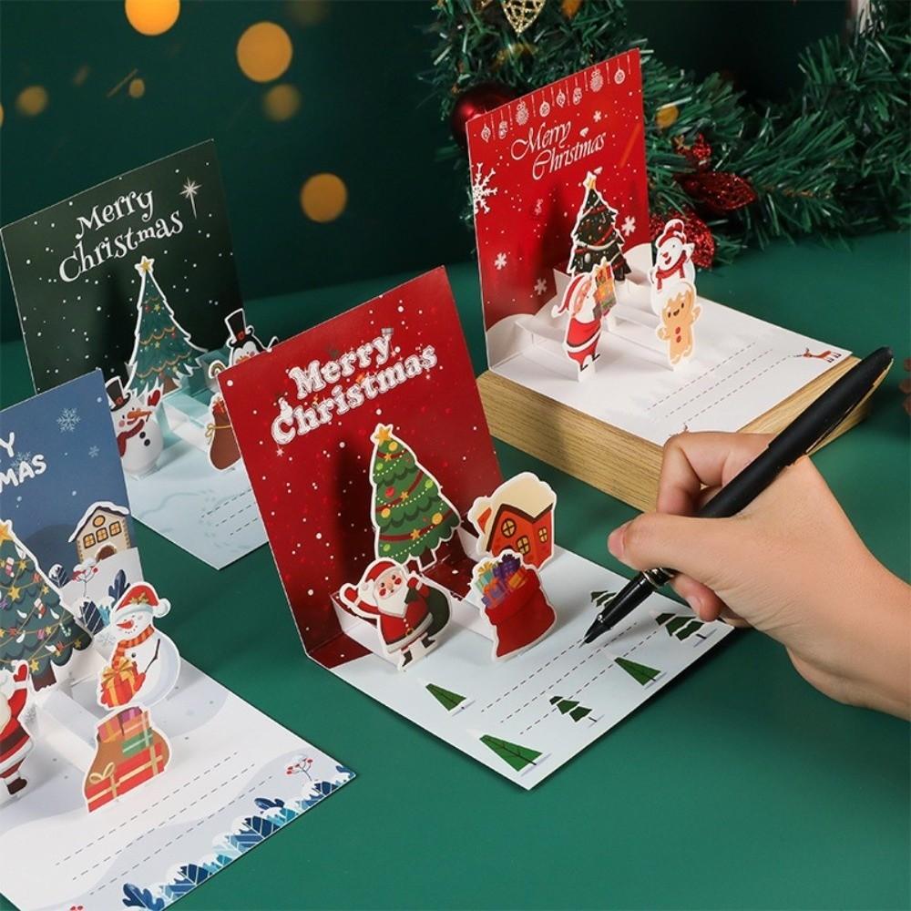 Festive Card 3D Xmas Greeting Cards Blessing Message Pop-up Christmas Postcard Folding Paper Christmas Card New Year Greeting