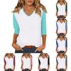 Женский повседневный модный сексуальный удобный топ с V-образным вырезом, цветной вставкой и рукавом три четверти