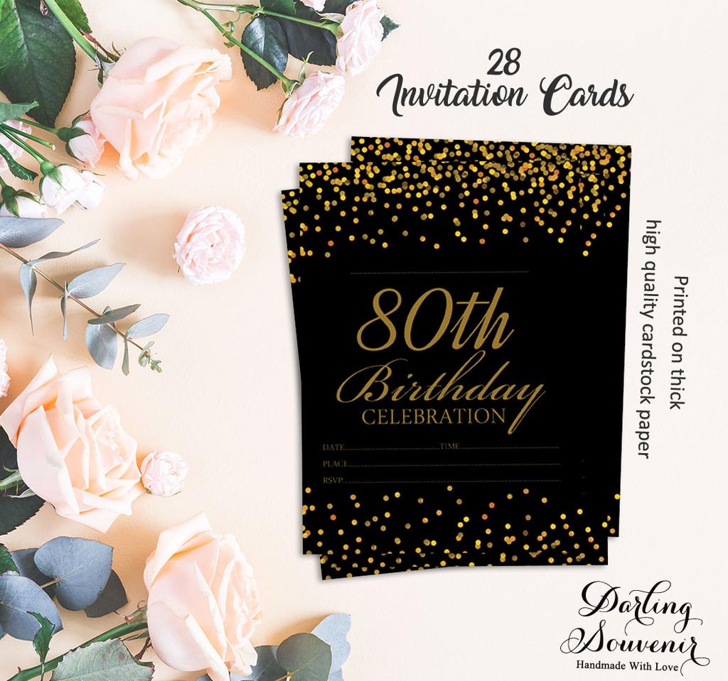 Darling Souvenir Black Birthday Invitation Card Printable Fill or Write In Blank Invites Party Supplies Pack Of 28 5 X 7