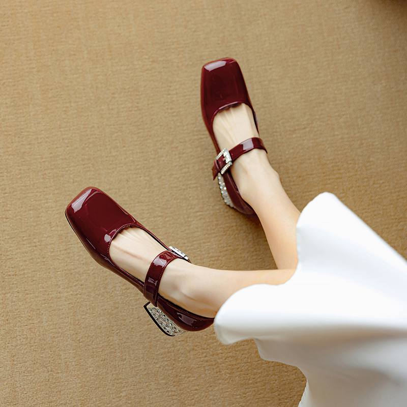 Krazing Pot Летние туфли из овчины размера 41 на среднем каблуке, Мэри Джейн с хрустальной пряжкой, квадратный носок, каблуки с бриллиантами, туфли-гладиаторы