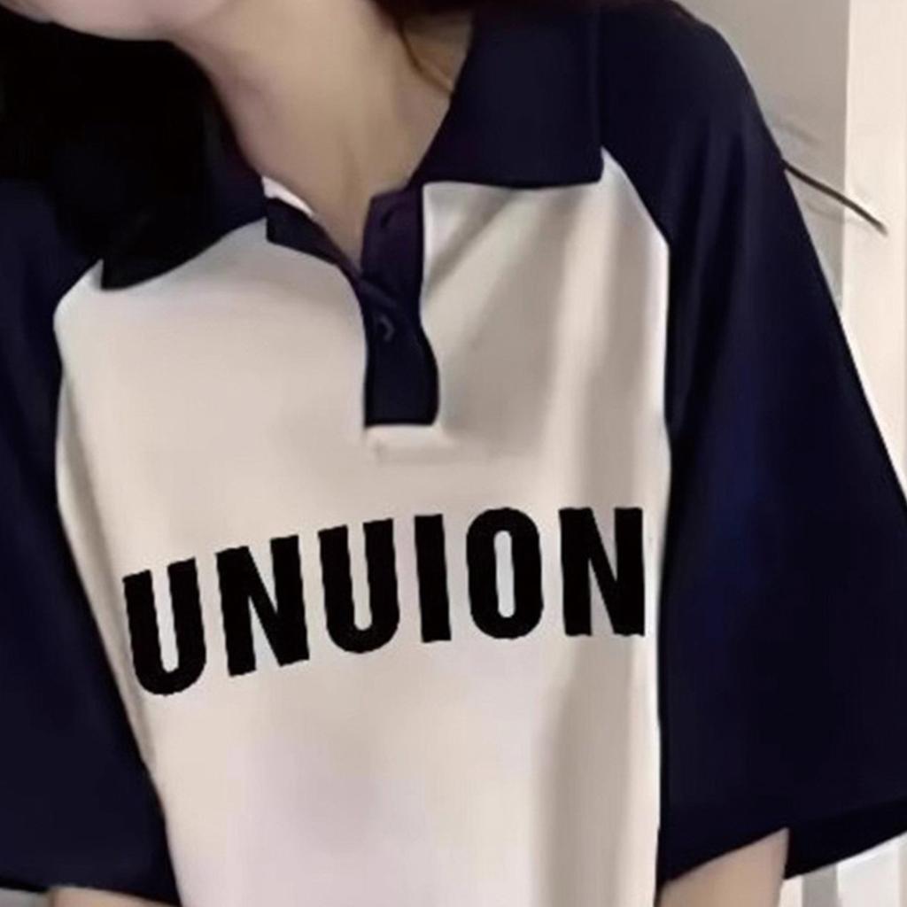 Women's Summer Contrast Color Spliced Letter Printed T-Shirt
