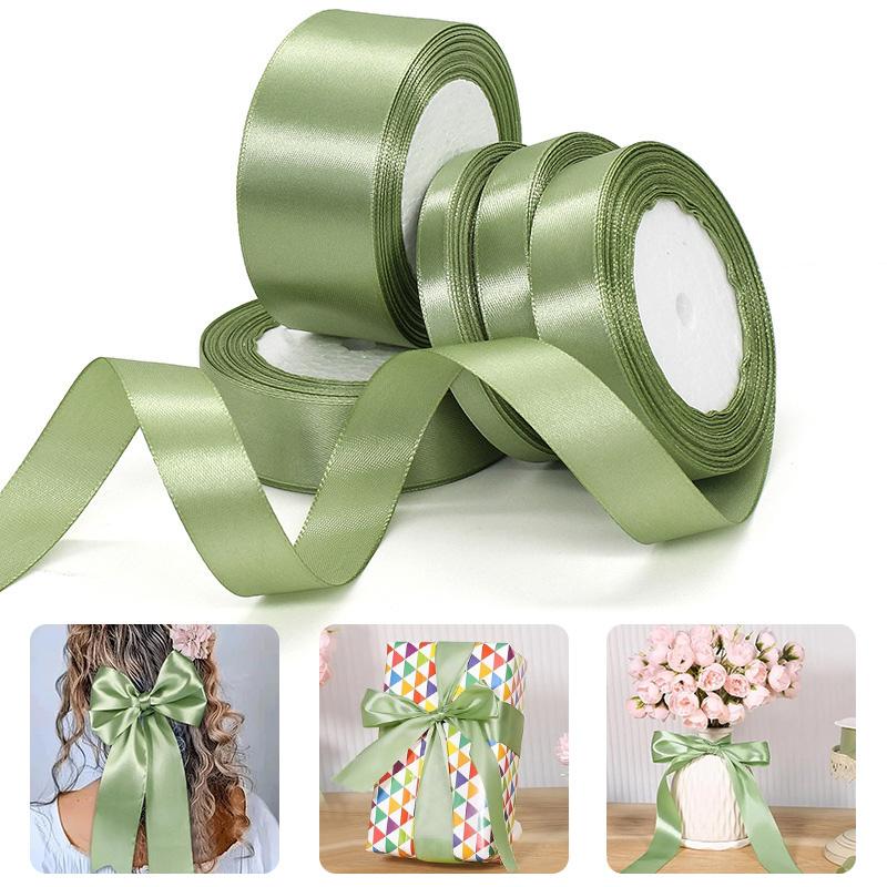 22M/Roll Light Green Ribbon Handmade Flower Bouquet Crafts DIY Sage Green Gift Wrapping Supplies Satin Ribbon for Gift Wrapping