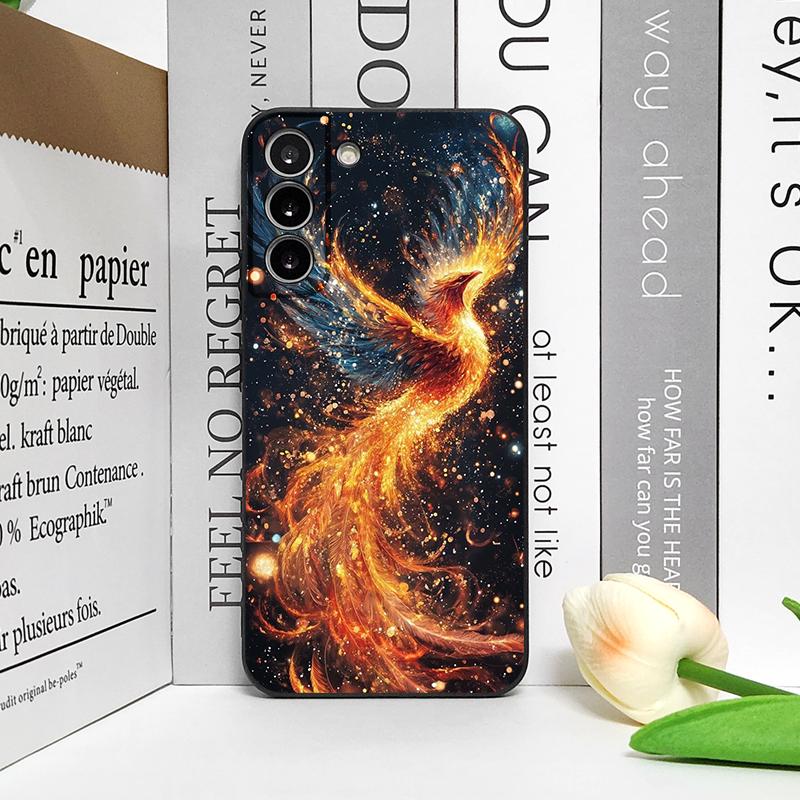 Роскошный чехол для телефона с узором "Перо Феникса и Пламя" для Samsung Galaxy S25 S24+ S23 Ultra S22 Plus S20 S21 FE M53 M34 5G Мягкие чехлы