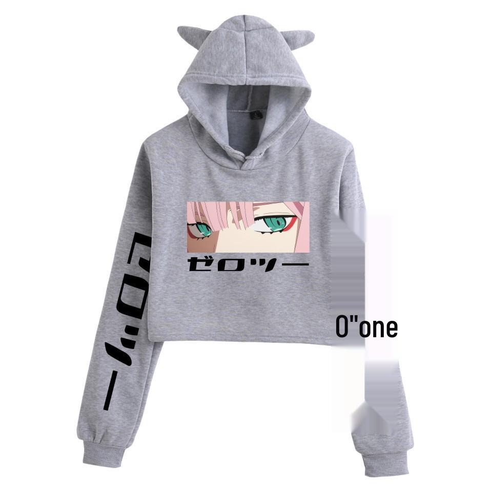 Zero Two Darling in the Franxx Anime Cat Ear Cropped Hoodie