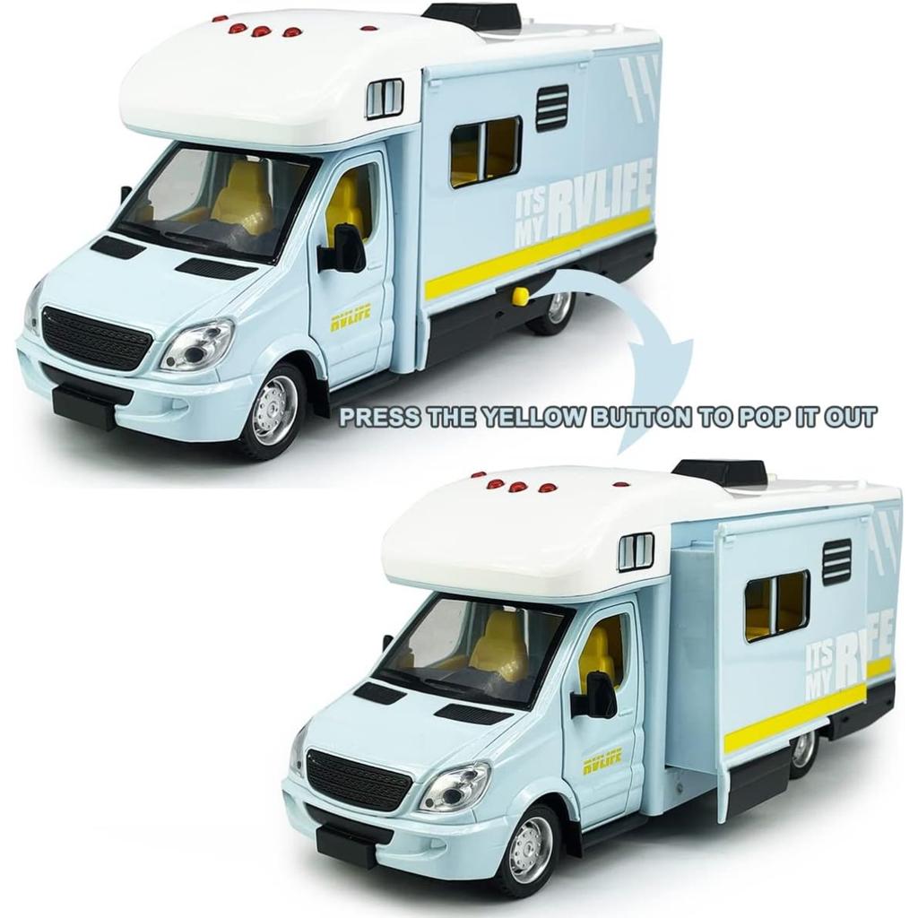 Camper RV игрушки для дома на колесах, литой под давлением металлический автомобиль, ролевые игры, модель с откатом, двери и навес автомобиля, открытый свет, звук, подарки на день рождения для детей ясельного возраста