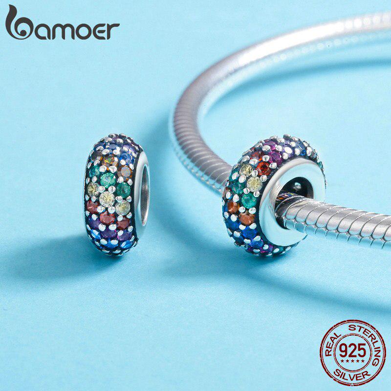 BAMOER Новые модные оригинальные бусины-разделители из стерлингового серебра 925 пробы с радужным цветным цирконием