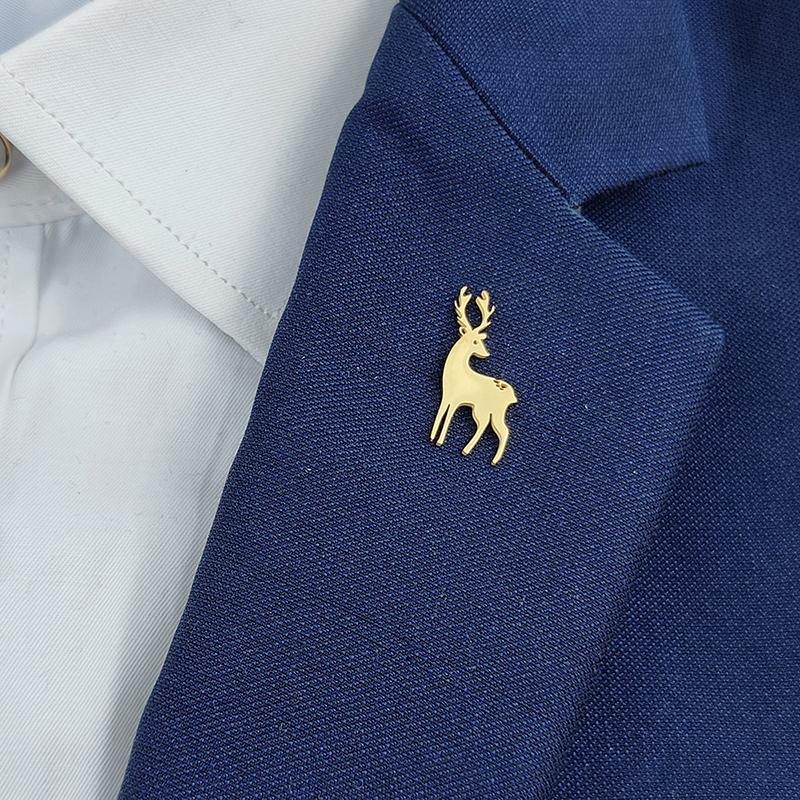Classic Sika Deer Brooch for Men Stainless Steel Collar Pin for Everyday Use