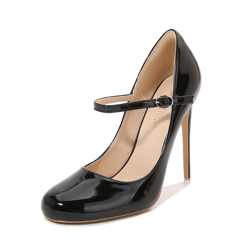 Мода Новые 12см Круглый Носок Ремешок На Щиколотке Высокие Каблуки Повседневные Офисные Драг И Подиум Мода Элегантные Модные Пряжка Женская Обувь