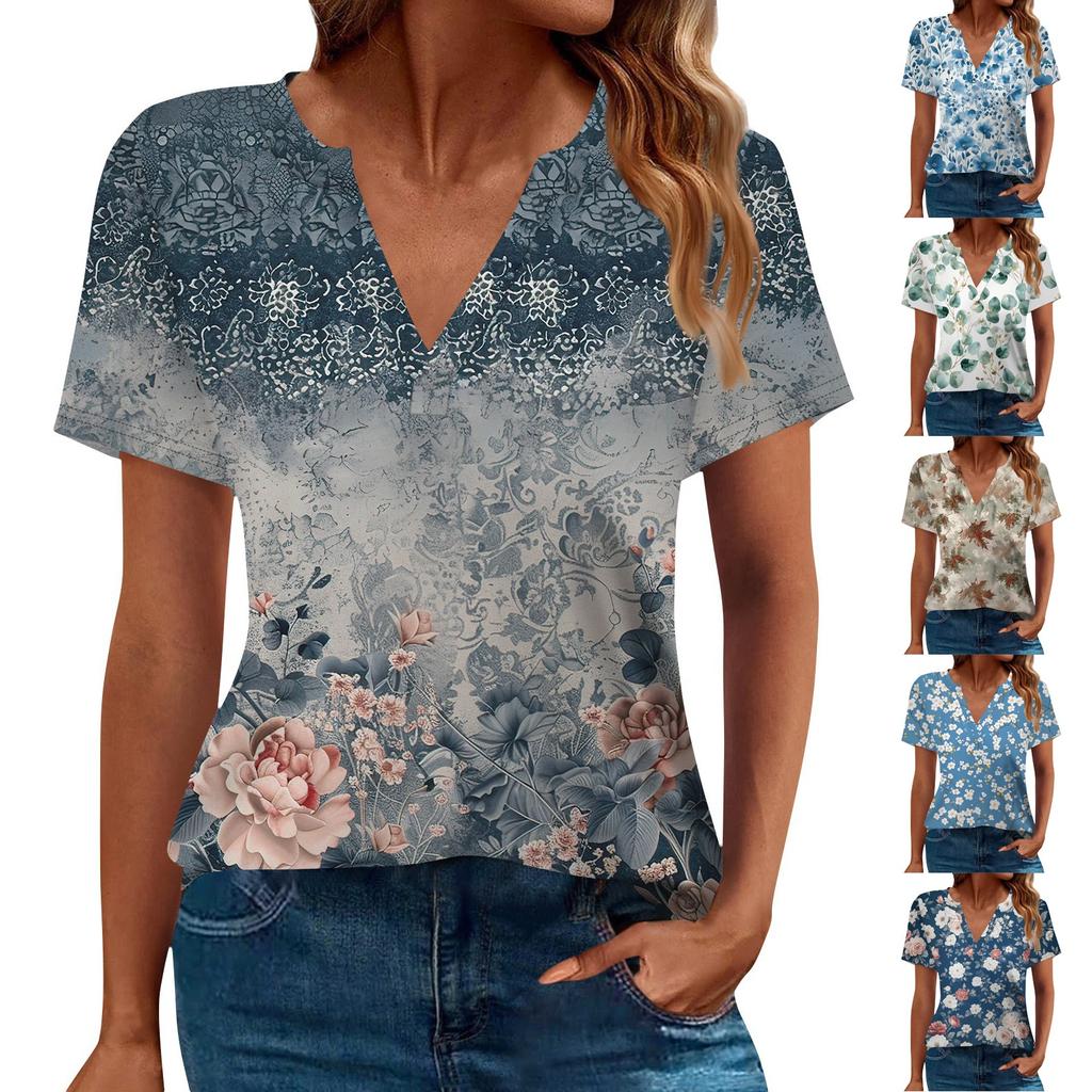 Women's T Shirt Tee Printed Short Sleeve Daily Weekend Fashion Basic V Neck Regular Top