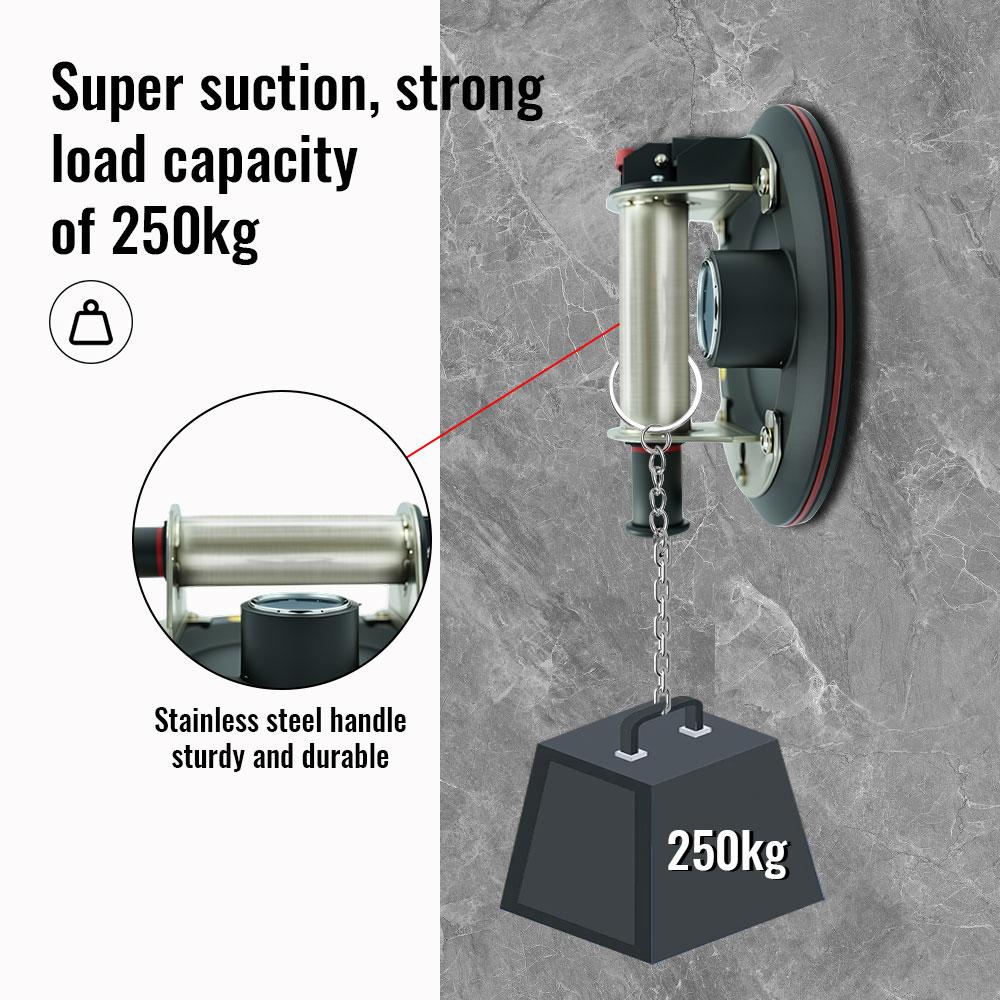 2026 Upgrade 250kg Carrying Capacity Vacuum Suction Cup with Stainless Steel Metal Handle for Moving Glass and Tiles
