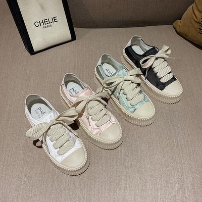 Версия из овчины испанских сатиновых парусиновых туфель, женские туфли на платформе, повседневные универсальные белые туфли на шнуровке, студенческие туфли-маффины