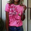 Summer Round Neck 3D Flower Design Printed Top Fashionable Casual Short Sleeved Women's T-shirts