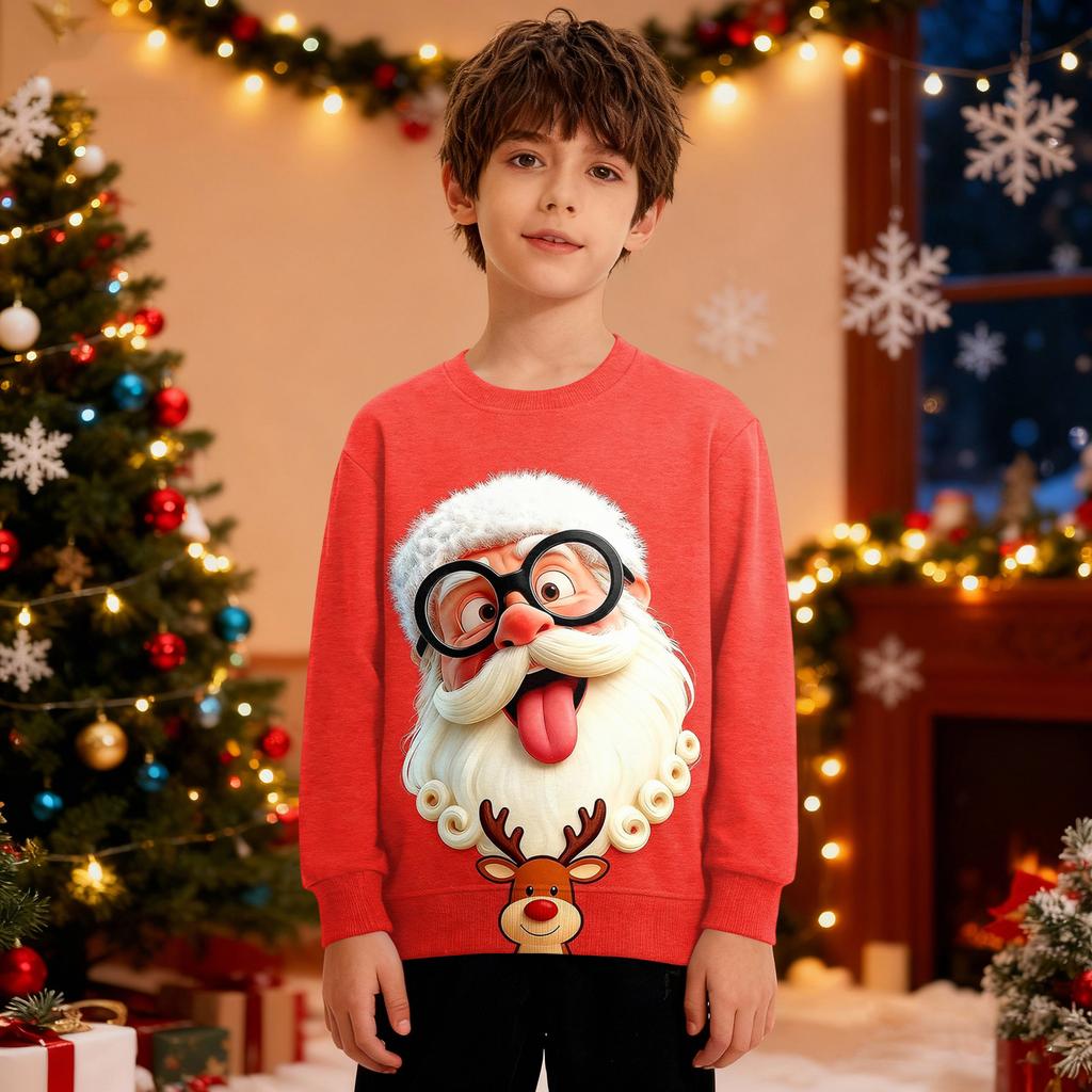 Рождественский свитшот для мальчиков и девочек, уродливая рождественская футболка, свитшот с круглым вырезом, для малышей, с длинным рукавом, пуловер, наряд, топы