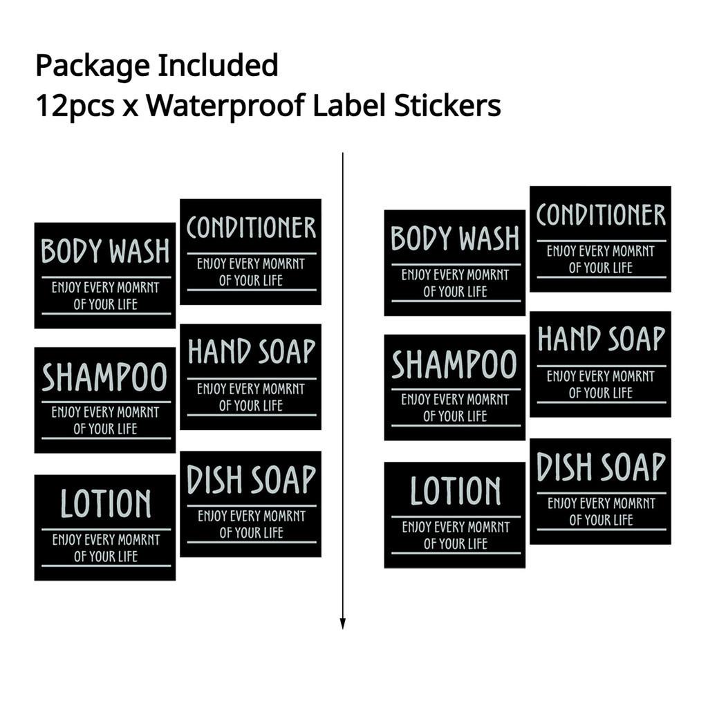 Черные/белые этикетки на дозаторе для мыла, наклейка на этикетку для лосьона, шампунь-кондиционер для мытья тела, ванная комната, душ, дозатор мыла, водонепроницаемые этикетки