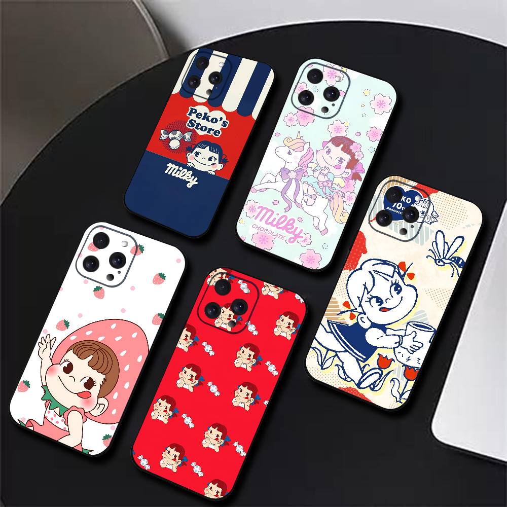 Fujiya Milky Peko-Chan Чехол для телефона Черный Силикон Мягкий Корпус Для IPhone 17 16 15 14 13 12 11 Air Pro Max Plus Горячая Распродажа