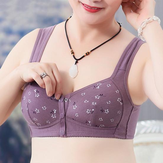 Бюстгальтер для женщин среднего возраста, эластичный, широкий, с застежкой на пуговицы спереди, большого размера, с тонким цветочным принтом, ударопрочный