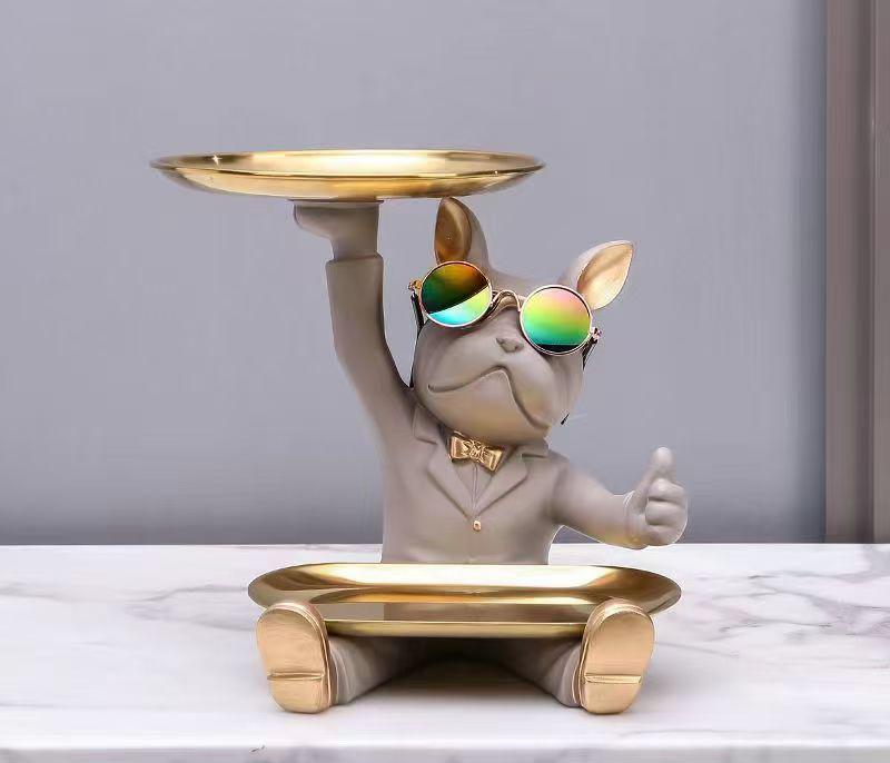 Resin French Bulldog Tray Statue Cool Bulldog Storage Decor Key Bowl Dog statue For Modern Home Decor Office Desk Decor Gifts