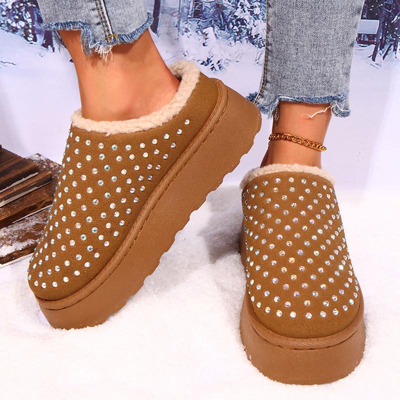 Платформенные плюшевые тапочки Женские 2025 Теплые Нескользящие Зимние Хлопковые Туфли Женские Толстая Подошва Пушистые Снежные Сапоги Женские