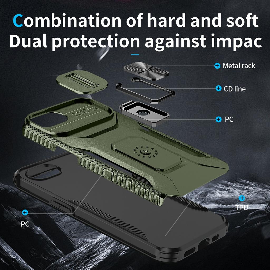 For iPhone 16e Case Camshield Kickstand TPU+PC Anti-Slip Phone Cover