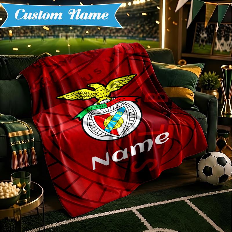 Custom Name Benfica Crest Blanket Lightweight Ideal Bedding Blanket Perfect for Travel, Camping, Living Rooms, Sofas, Christmas gift