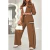 Pant Sets Women Wide Leg Pants Two Piece Set Button Coats Matching Sets Patchwork High Waist Elegant Trousers Pockets Sporty