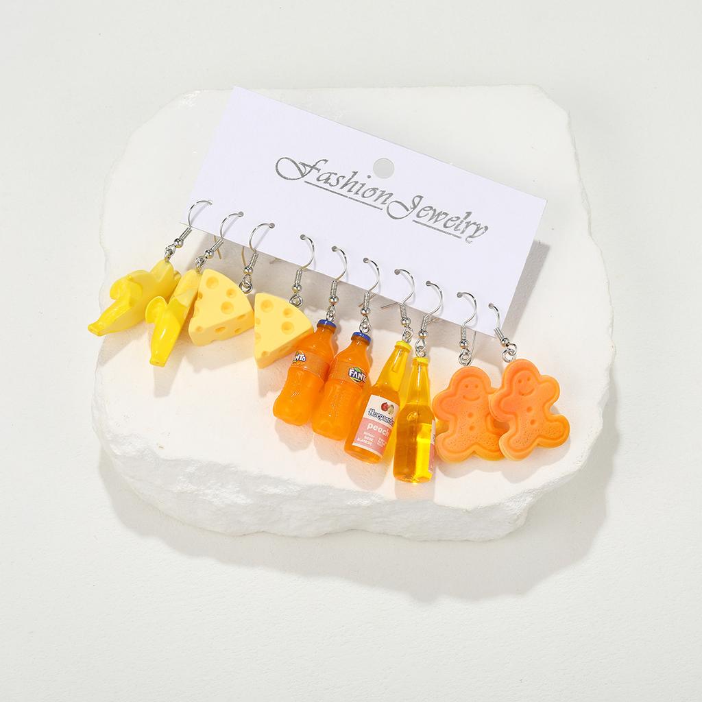 Комплект из 5 пар новых сережек из фруктовой смолы для еды и напитков, женские серьги со свежим и сладким темпераментом