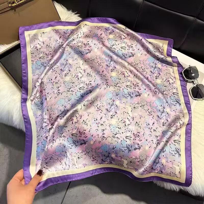70x70cm Lightweight Cotton Silk Square Scarf With Boho Floral Print Breathable Neck Wrap Women