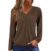 Women's Casual Fashion V-Neck Raglan Pleated Solid Color Long Sleeve Top