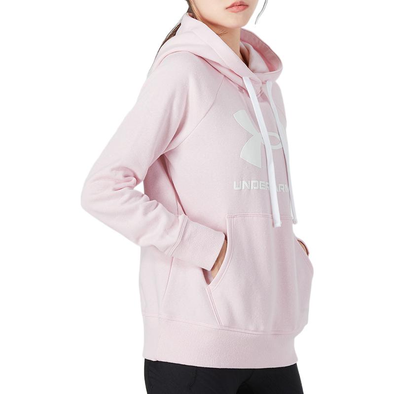 Under Armour Rival Fleece Big Logo Print Hoodie With Drawstring Women Hoodie Pink 1356318-647