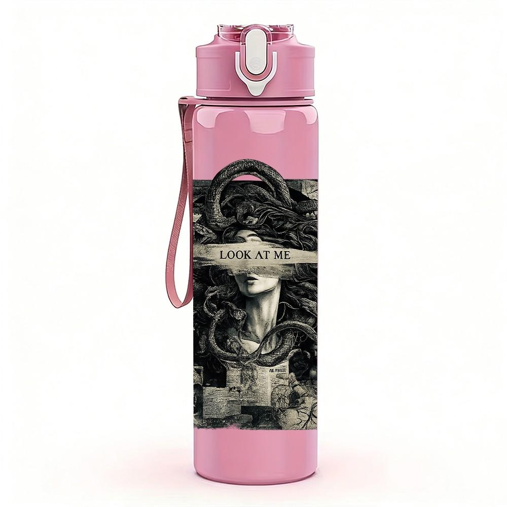 1PC Old Photo Man Portrait Art Print 750ml Color Plastic Sports Water Bottle Leakproof Flip Straw Lid Suitable for Sports Office Home Use