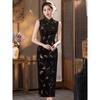 Improved high-end Republic of China style hot golden velvet cheongsam 1011 autumn new sleeveless retro cheongsam skirt 7111
