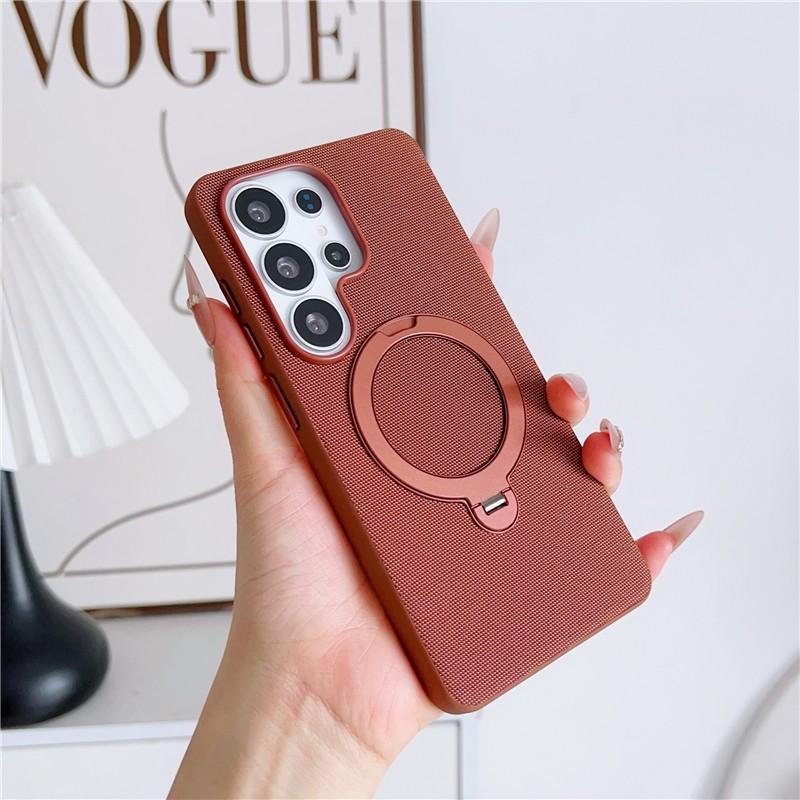 Magnetic 360 Bracket For Magsafe Leather Case For Samsung Galaxy S26 Ultra S24 S25 Ultra Metal Buttons Wireless Charging Cover