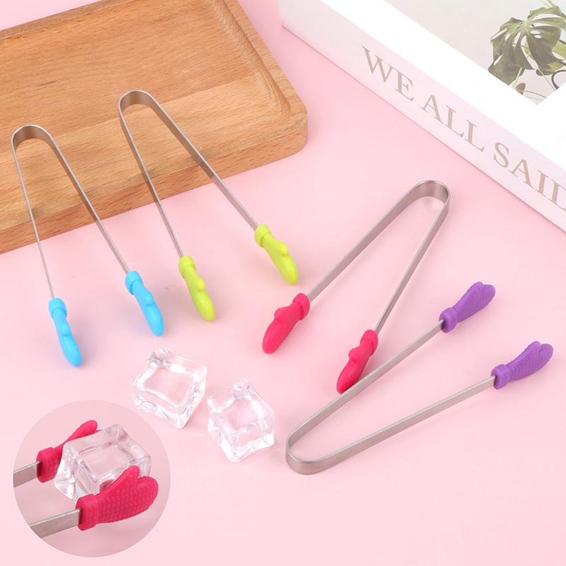 1Pc Silicone Food Tongs Gloves-Shaped Stainless Steel Non-Slip Kitchen Utensil Ice Candy Food Clip Mini Ice Cubestongs