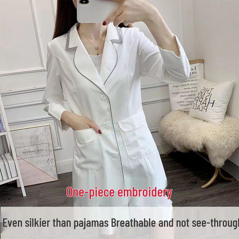 Женский летний белый халат с коротким рукавом для профессионалов салонов красоты, микроблейдинга и ухода за кожей