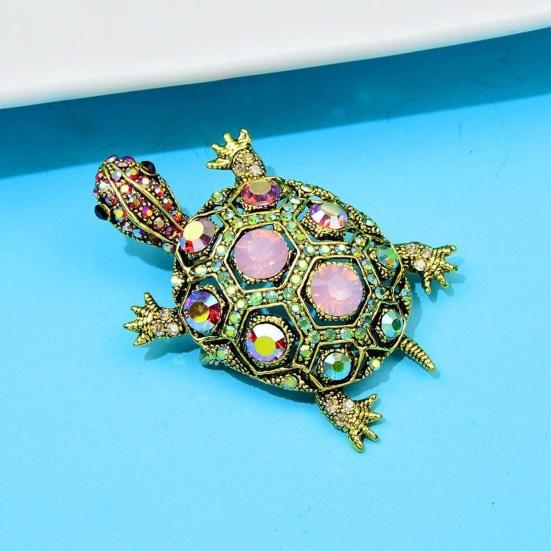 Tortoise Brooch Rhinestone Faux Crystal Colorful Turtle Pin Brooch Lapel Pins Vintage