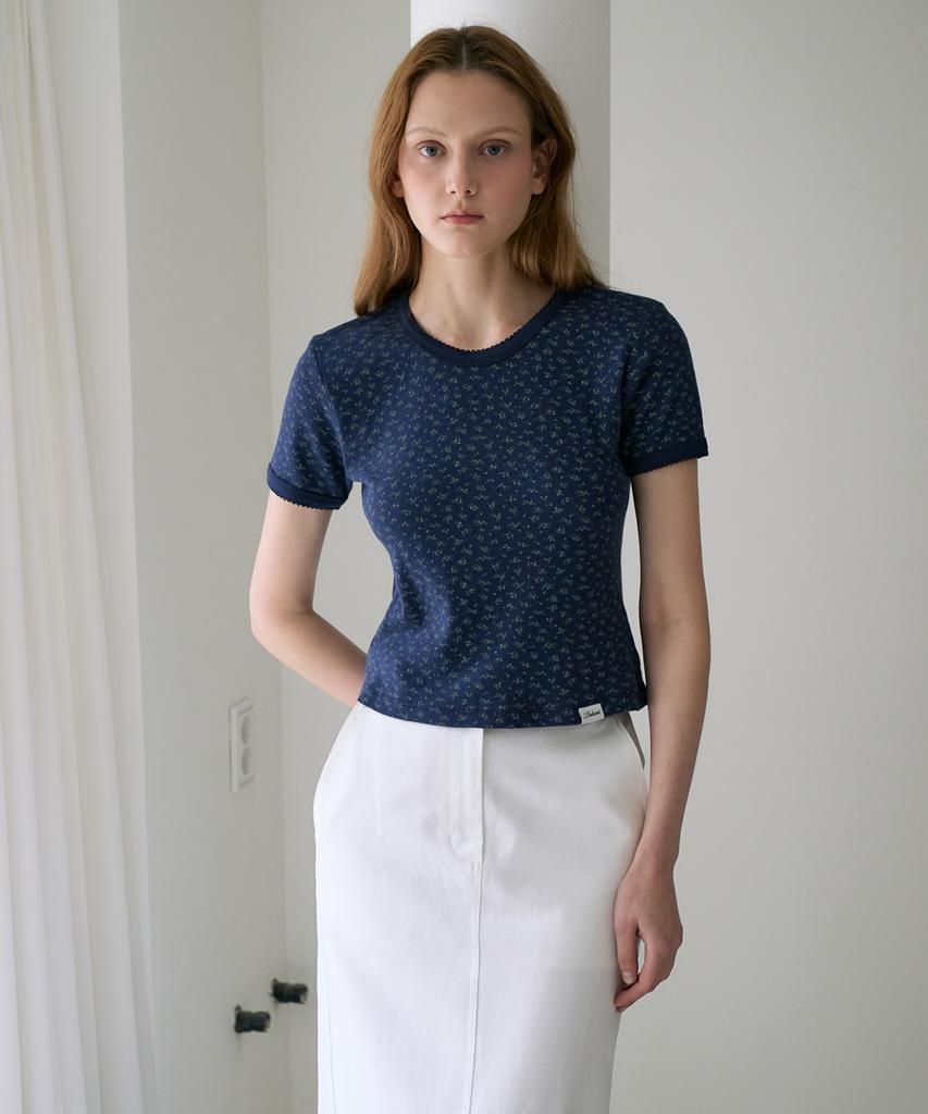 DEHEVE Flower Lace T-Shirt [Navy]