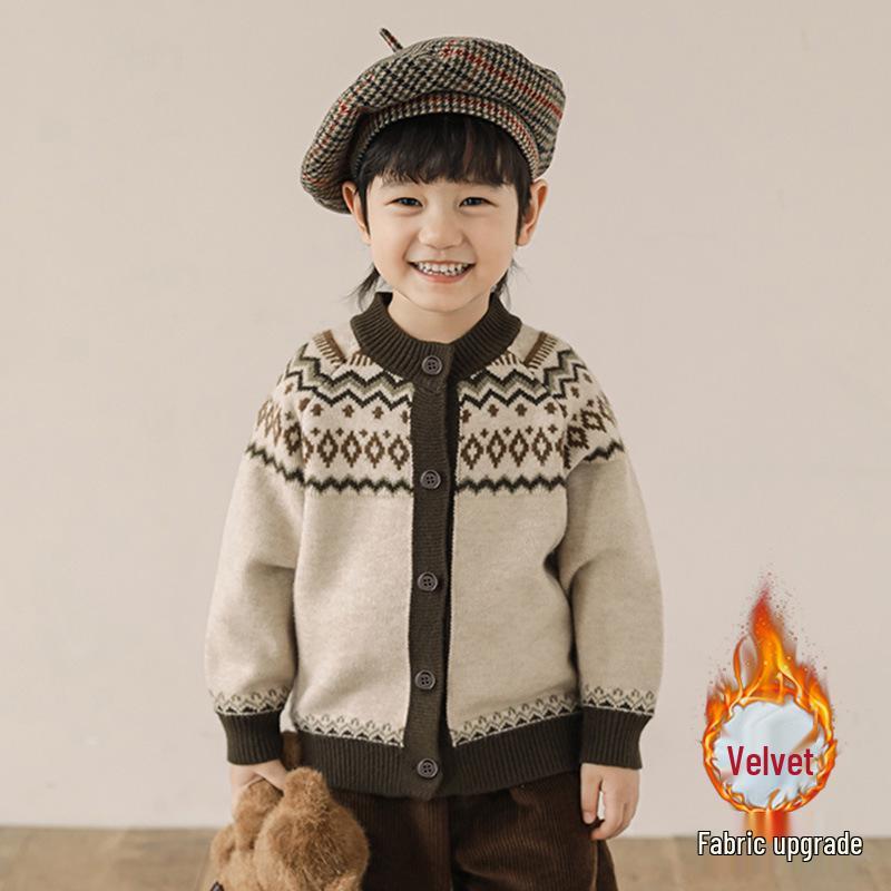 Детский вязаный велюровый кардиган - Модный корейский стиль для мальчиков и девочек, осенне-зимняя мода