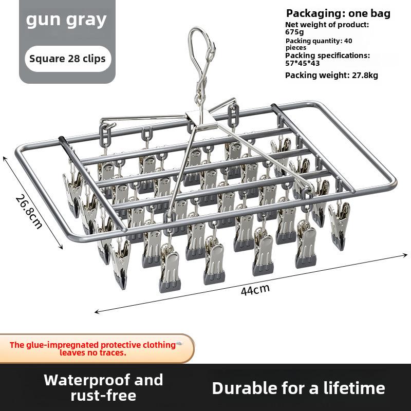Plastic Dipped 24-Clip Round Sock and Underwear Drying Rack for Household Use