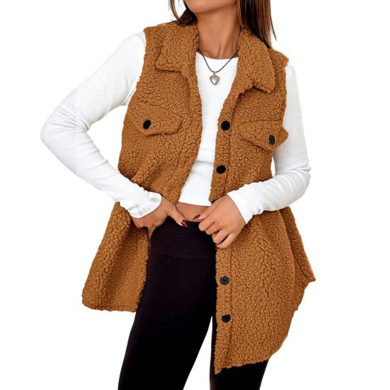 Women's Fuzzy Fleece Vest Casual Oversized Sleeveless Sherpa Jacket Button Down Fluffy Vest