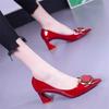 Sapatos Femininas Women Cute Pointed Toe High Quality Wine Red Patent Leather Slip On Square Heel Office Shoes A1139