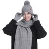 3Pcs/Set Women Hat Scarf Gloves Set Solid Color Twist Texture Thermal Lining Pompon Design Knitting Hat Long Scarf Gloves Set