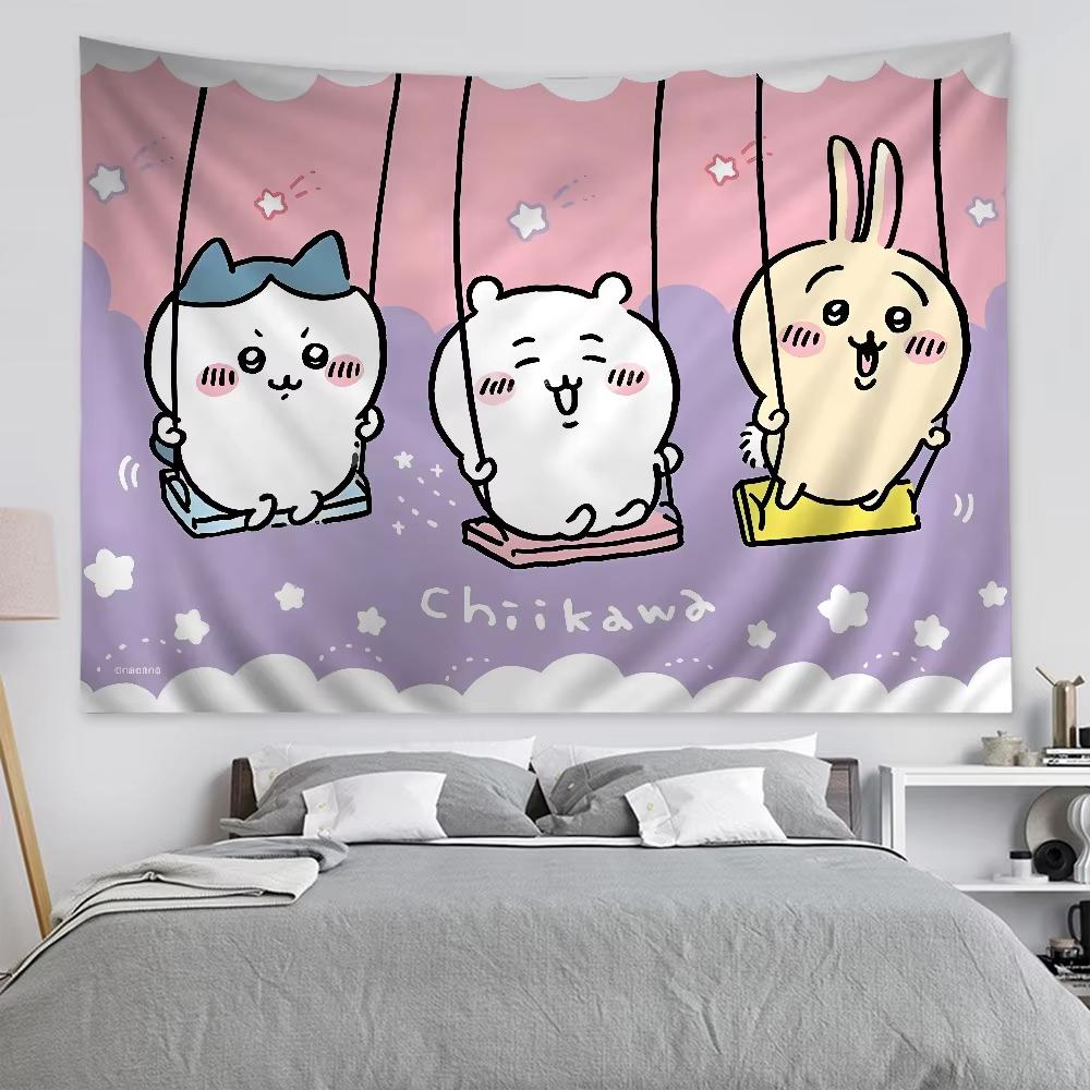 Kawaii Usaki Cute Chiikawa Cartoon Y2k Tapestry Room Decoration Home Decor Bedroom Wall Hanging Fabric