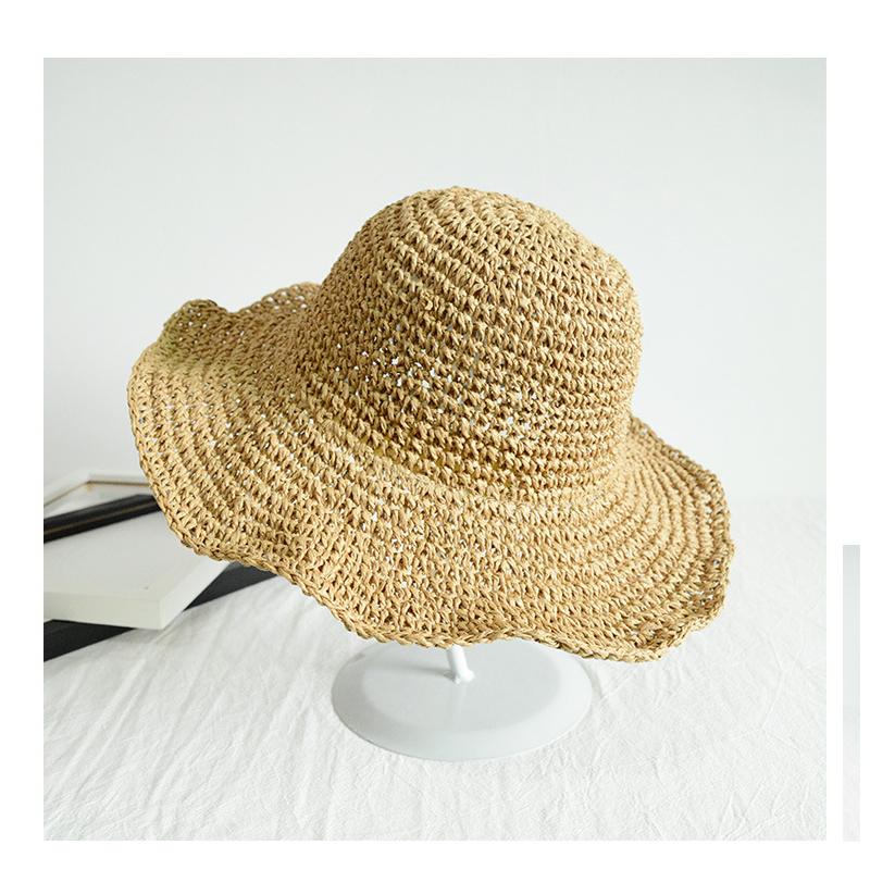 Ladies Foldable Fashion Sun Hat Holiday Beach Sun Hat Floppy Straw Brimmed Cap
