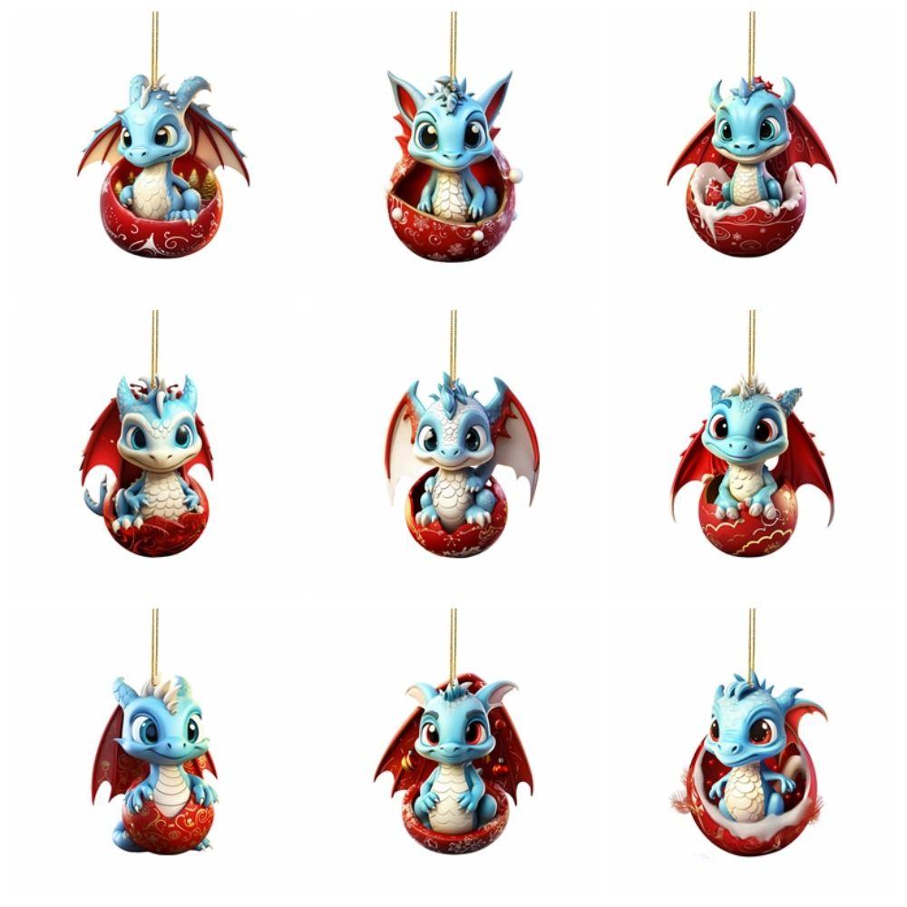 Cartoon Dragon Car Ornament 2D Acrylic Dragon Pendant Xmas Tree Flat Pendant Christmas