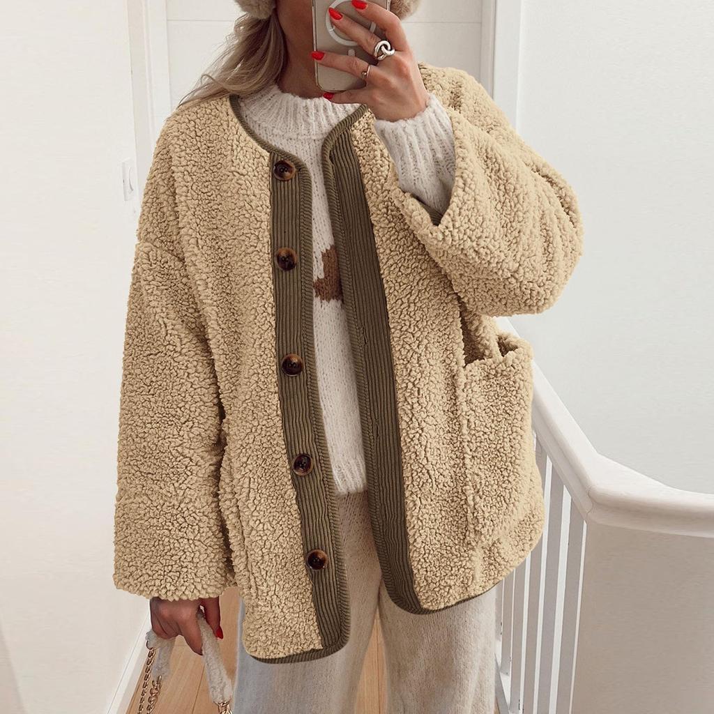 Women's Warm Winter Coats Casual Long Sleeve Button Up Fuzzy Fleece Jackets Outerwear