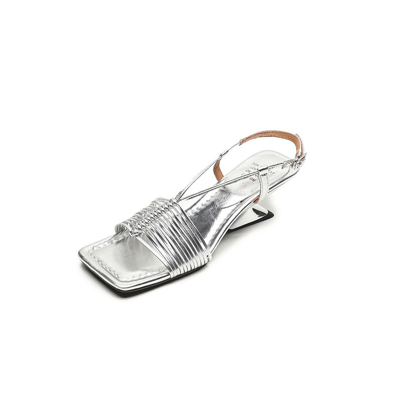 Новые летние женские сандалии с квадратным носком и необычным каблуком. Туфли из спилковой кожи для женщин. Узкие ремешки. Туфли ручной работы. Современные сандалии.