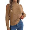 Women High Collar Sweater Cold Shoulder Long Sleeves Pure Color Loose Fitting Casual Knitted Top