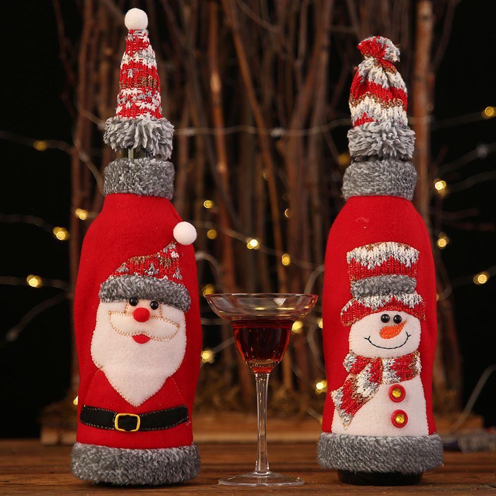 Party Table Decor Xmas Gift Santa Claus Wine Bottle Cover Bottle Dress Up Christmas Ornaments